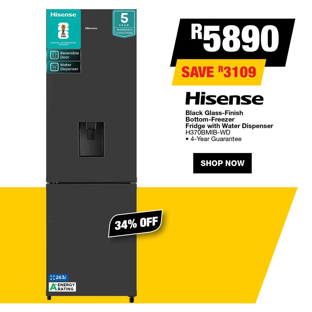 Hisense Black Glass Bottom Freezer