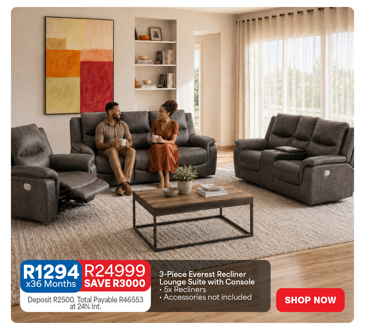 3-Piece Everest Recliner Lounge Suite 