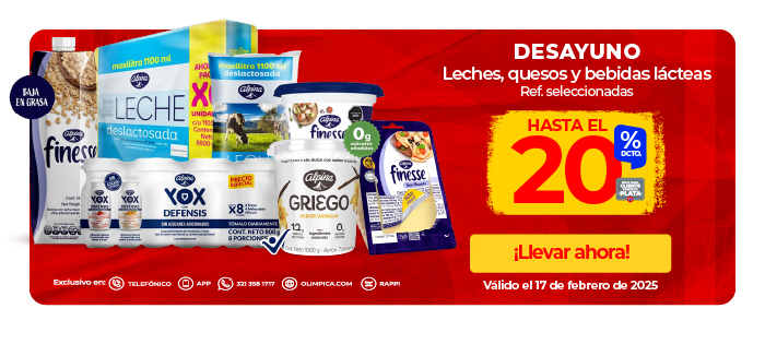 Hasta 25 % en lunes de desayuno leches