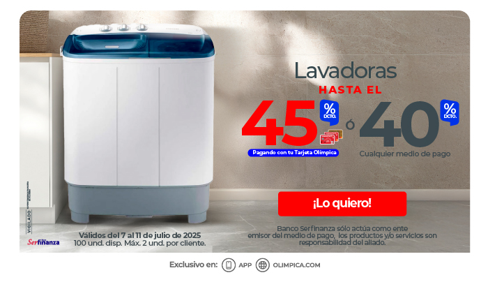  Hasta el 45%tco-40%tp en lavadoras