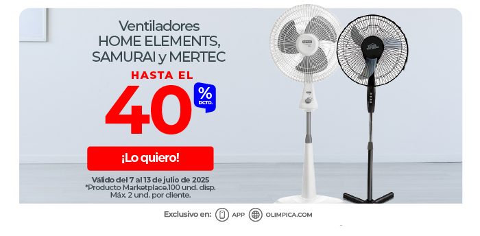 Ventiladores Home Elements, Samurai y Mertec hasta el 40% dcto