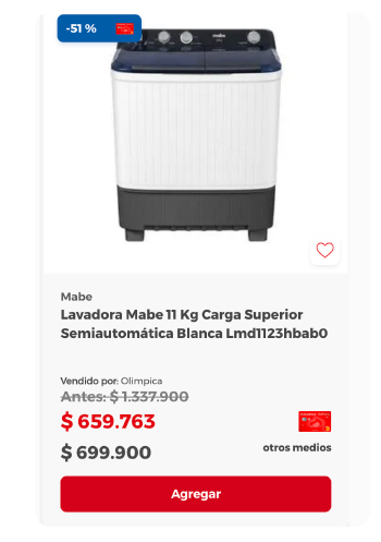 Lavadora Mabe 11 Kg