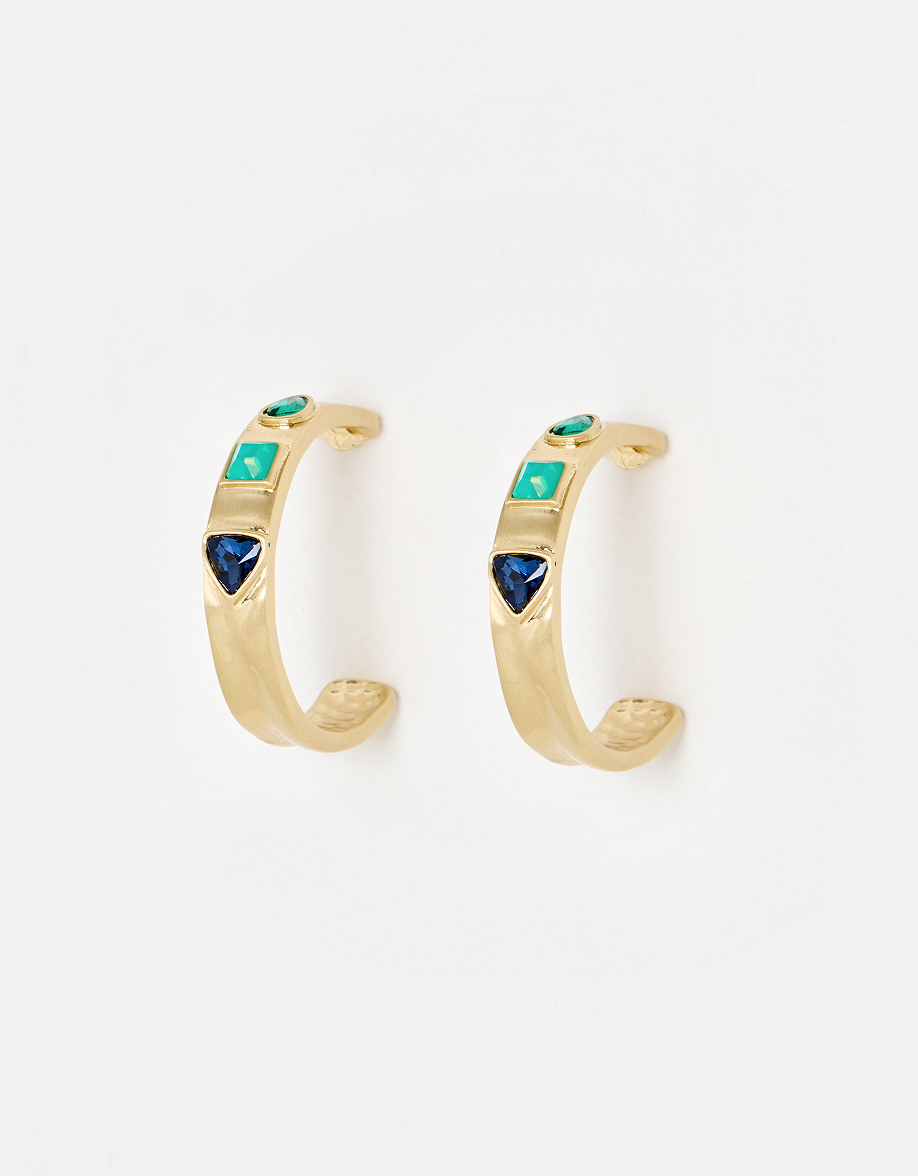 Palmer Blue Stone Gold Tone Hoop Earrings