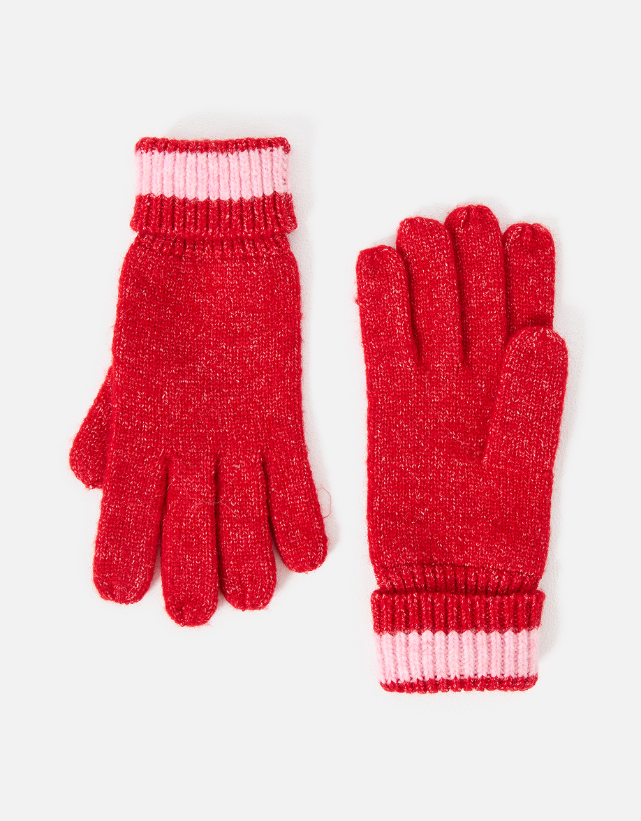 Red & Pink Stripe Knitted Gloves