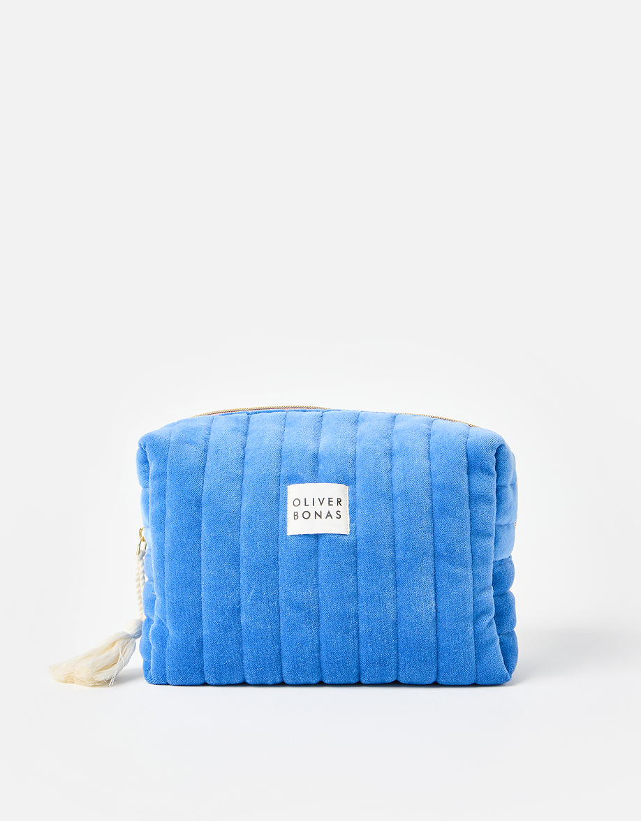Quilted Blue Velvet Wash Bag