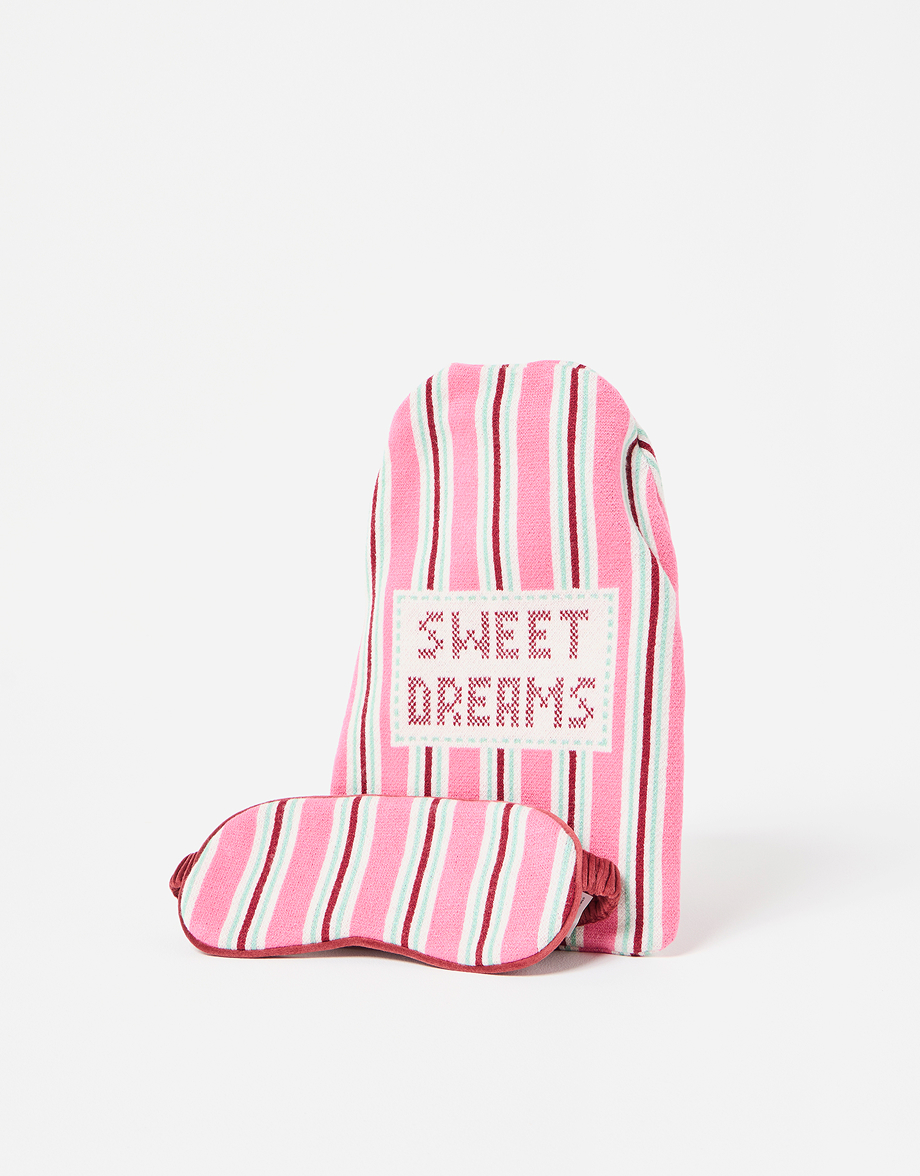 Knitted Pink Stripe Hot Water Bottle Set