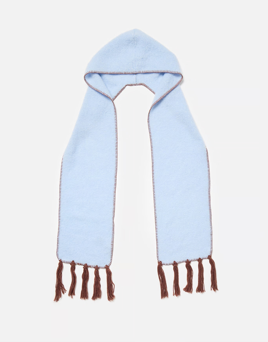 Light Blue & Brown Hooded Tassel Scarf