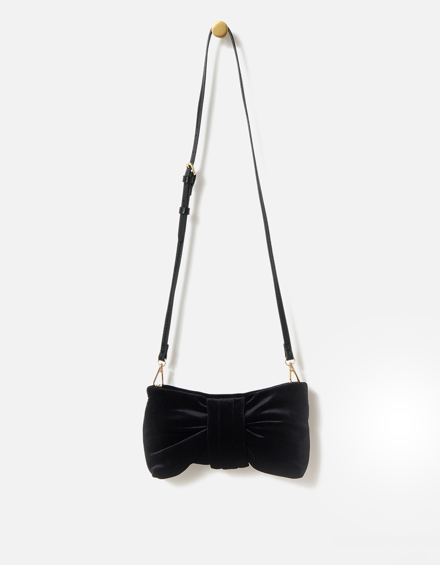 Tina Black Velvet Bow Clutch Bag