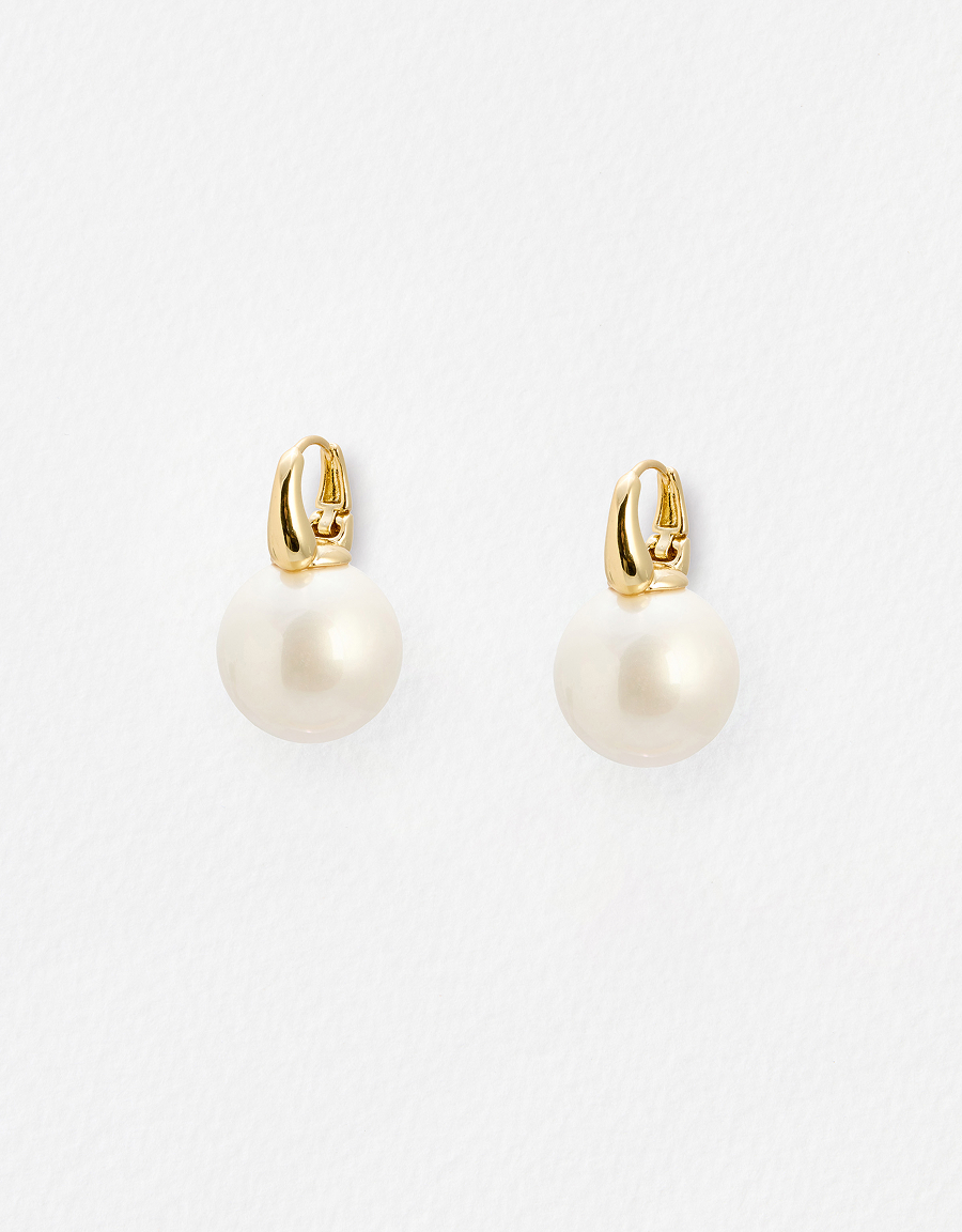 Wynn Large Faux Pearl Gold Tone Hoop Earrings