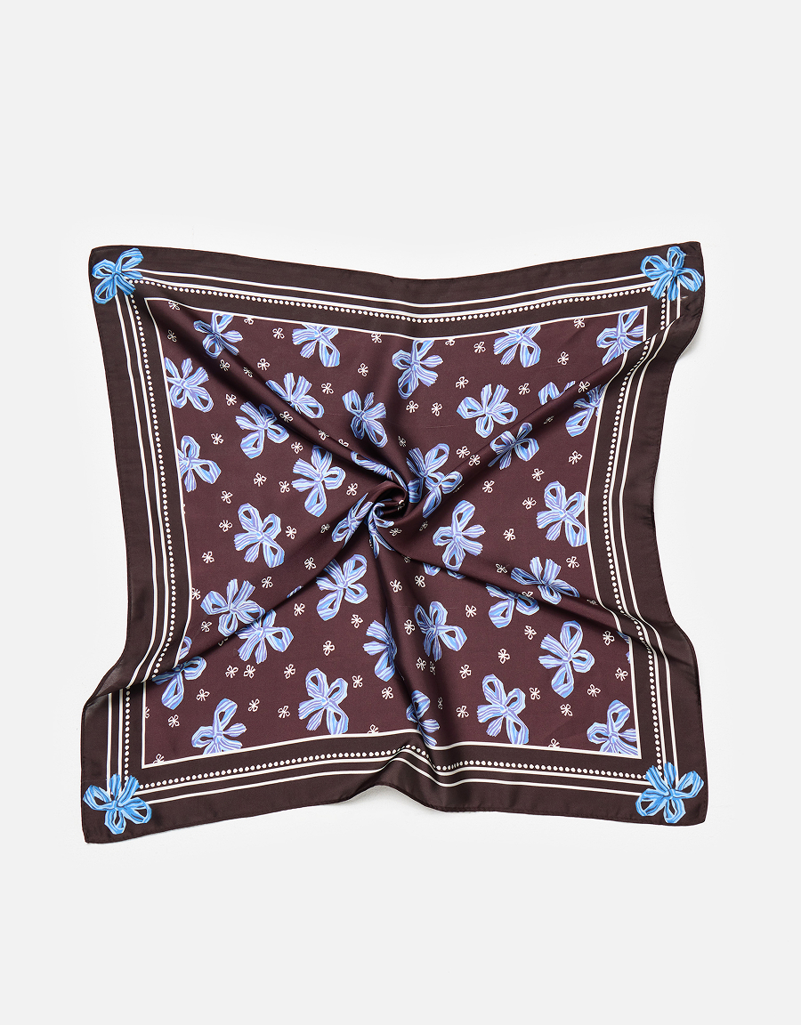 Chocolate Brown & Blue Bow Square Scarf