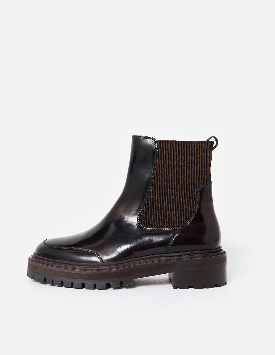 Chocolate Brown Patent Chunky Chelsea Boots