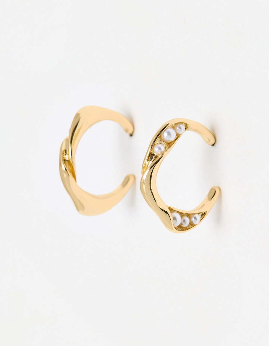 Coselle Mini Faux Pearl Twist Gold Tone Hoop Earrings