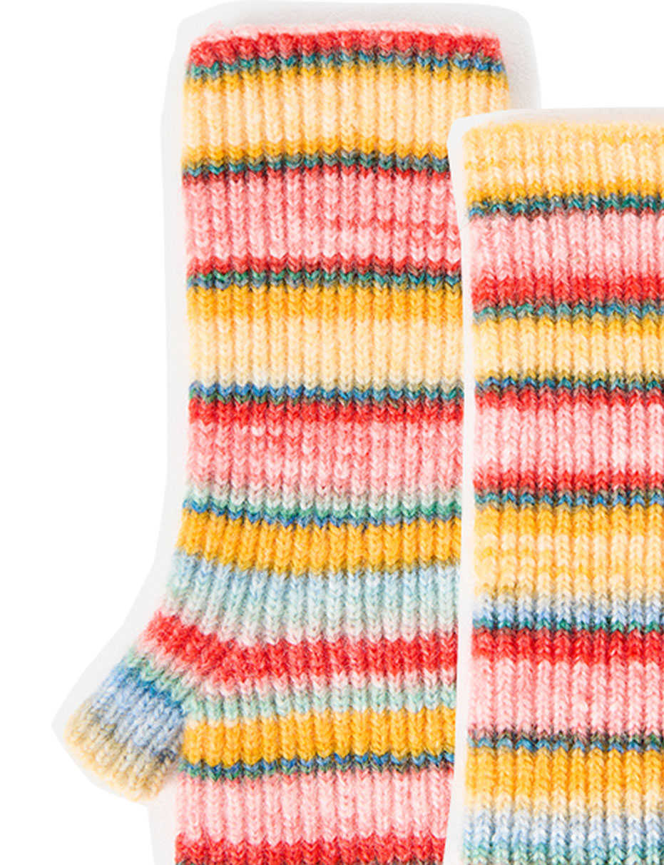 Multicoloured Striped Knitted Wrist Warmers