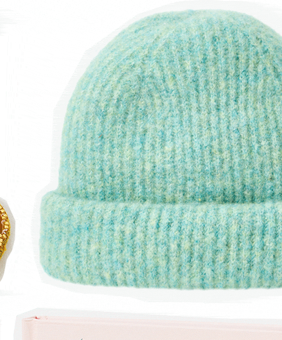 Green Marl Ribbed Knitted Beanie Hat