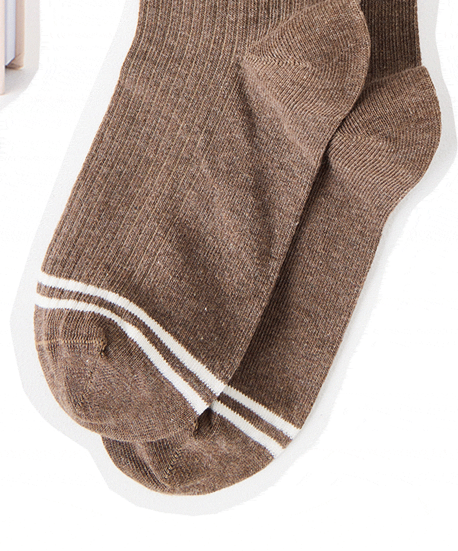 Brown Marl Cat Ribbed Sporty Ankle Socks