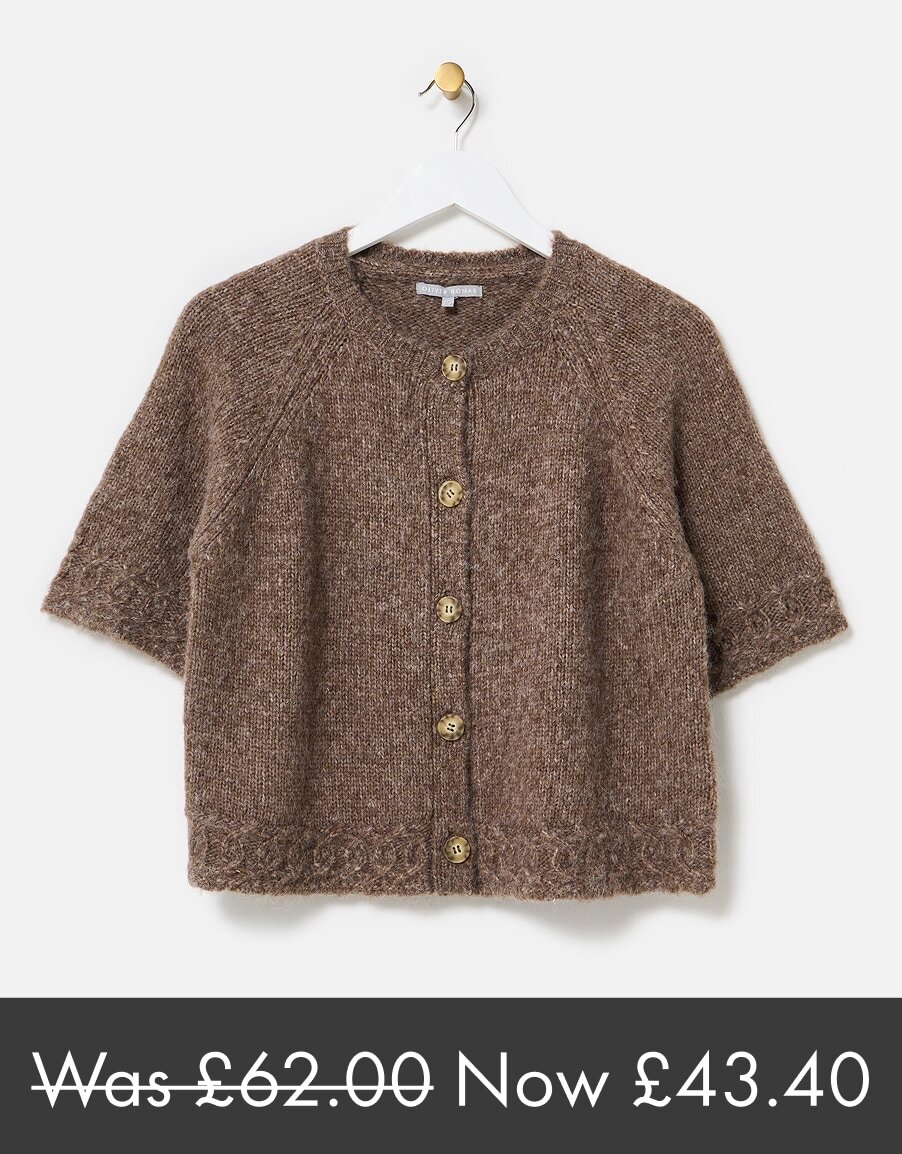 Mocha Brown Button Up Short Sleeve Knitted Cardigan
