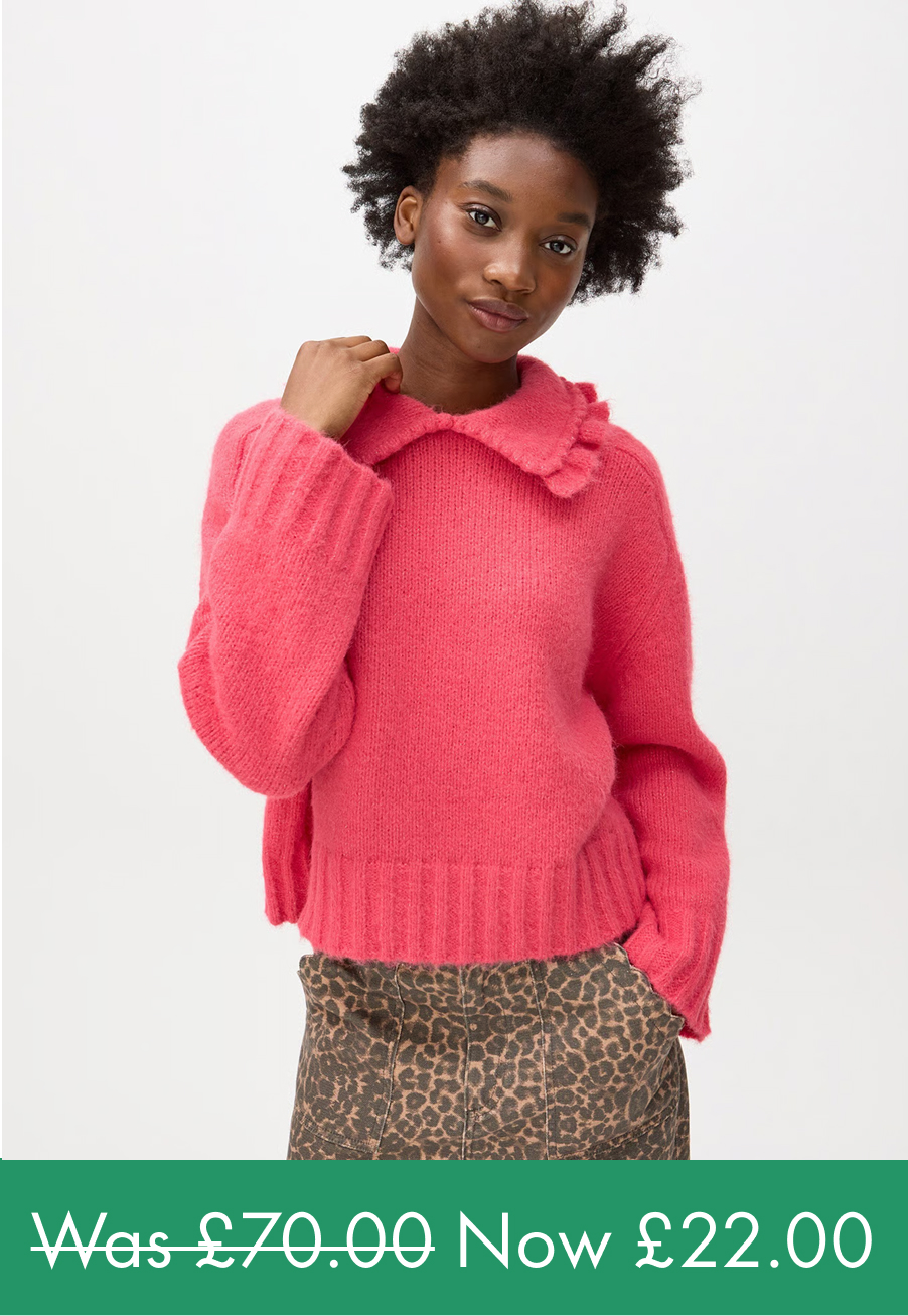 Hot Pink Frill Collar Knitted Jumper