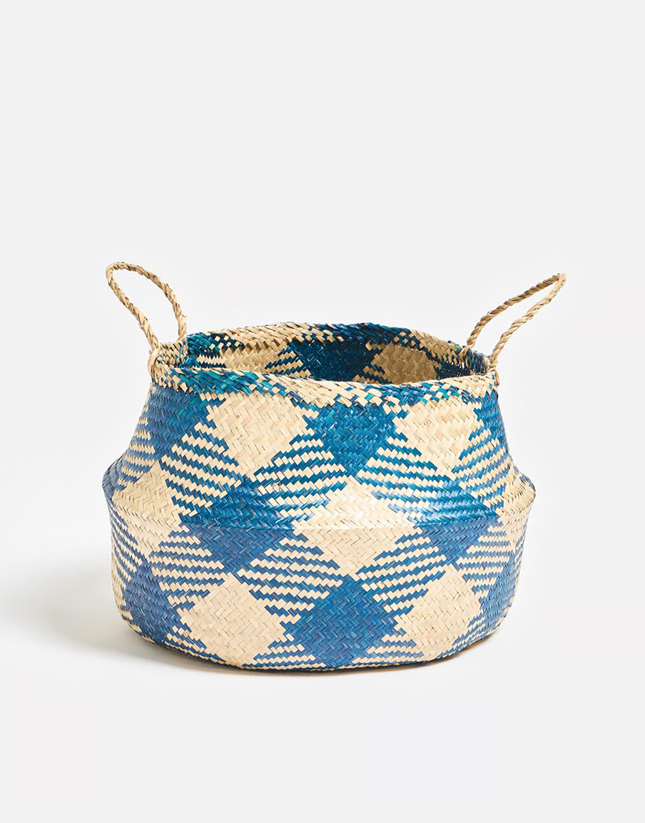 Blue Seagrass Dogtooth Storage Basket