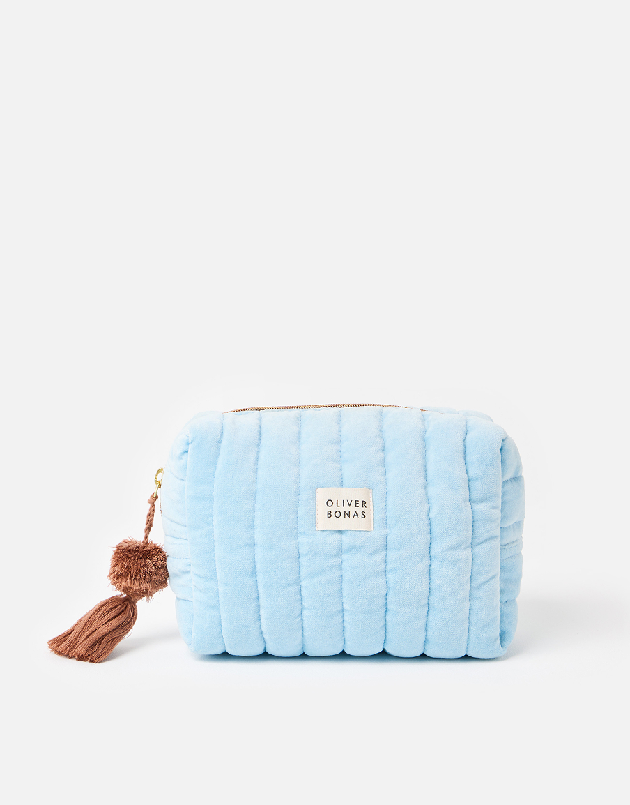 Light Blue Quilted Velvet Wash Bag