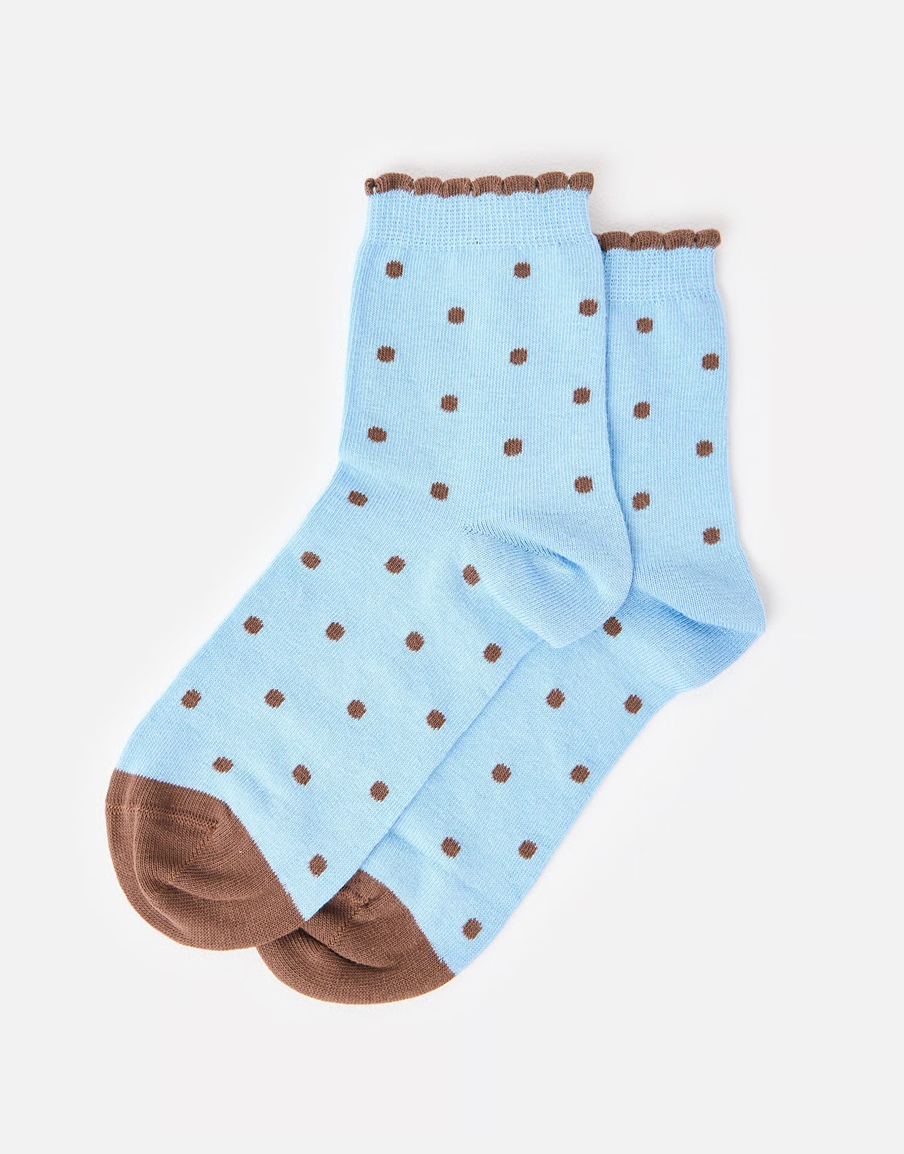 Blue & Chocolate Brown Polka Dot Ankle Socks