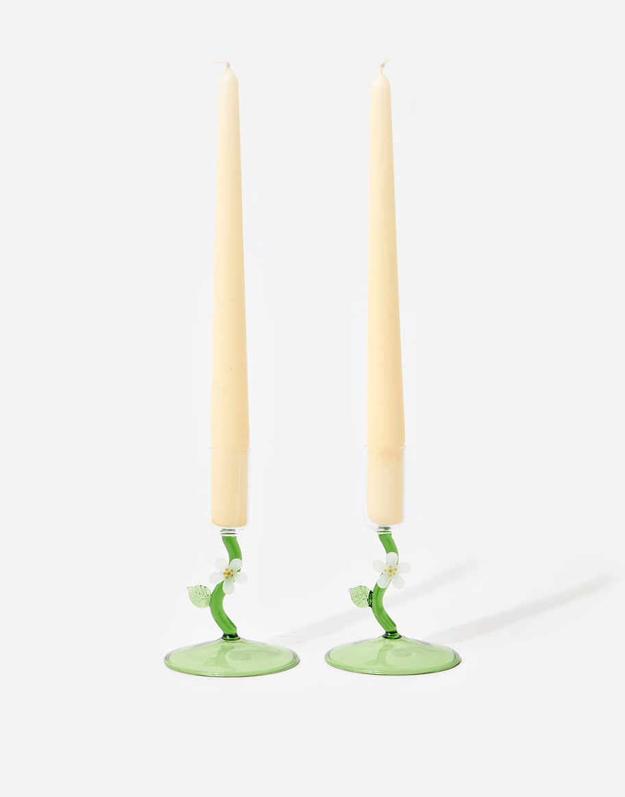 Flower Glass Candlestick Holders Set of Two