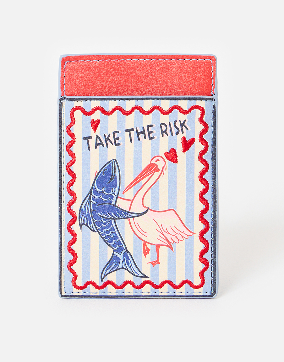 'Take The Risk' Light Blue Striped Card Holder