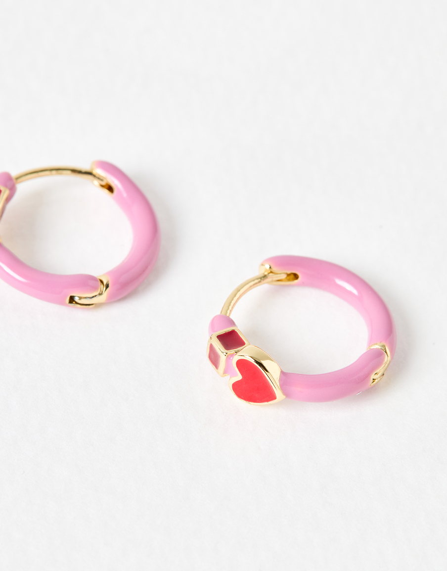 Ciara Pink Mini Heart Enamel Huggie Earrings