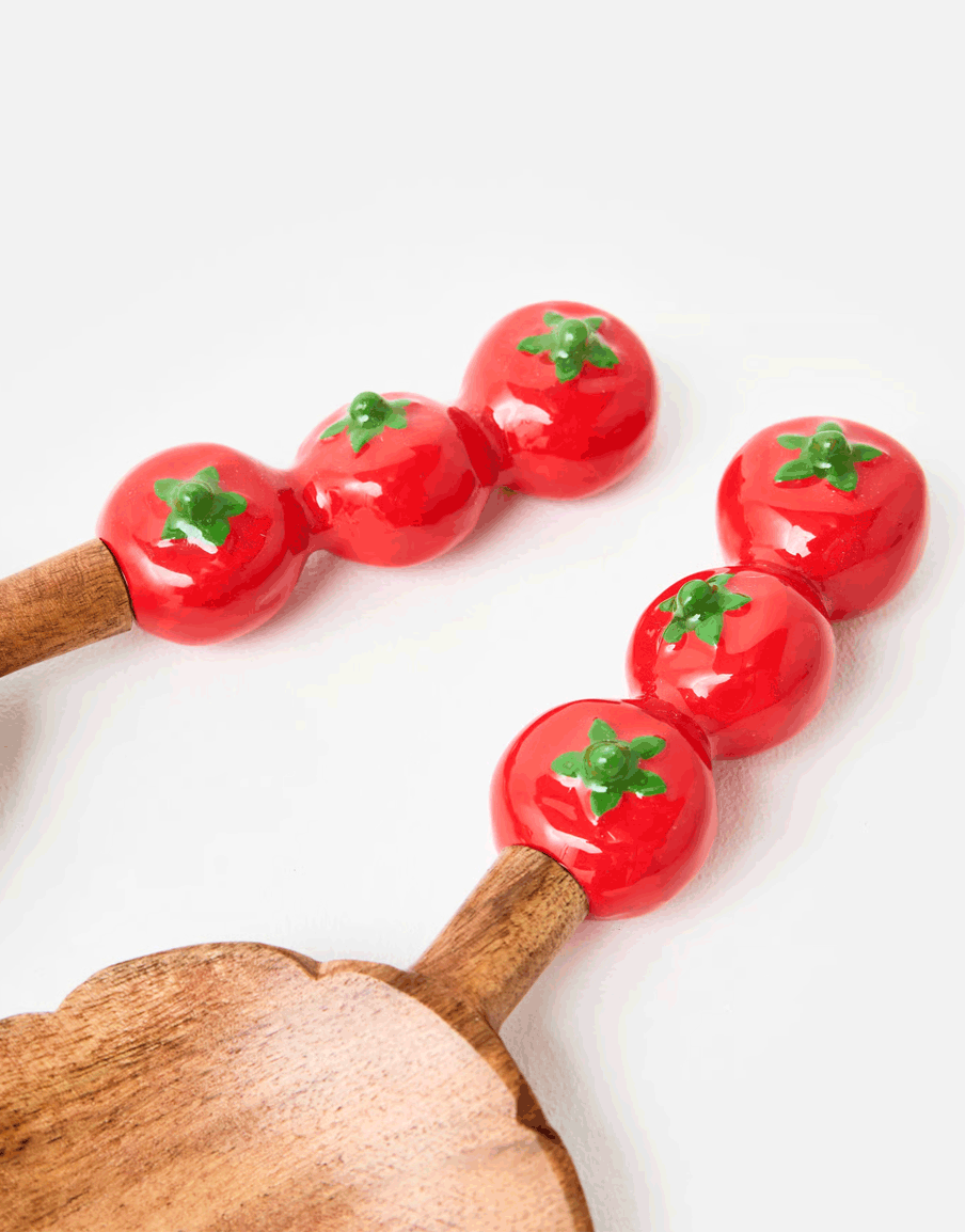 Tomato Handle Wooden Salad Servers