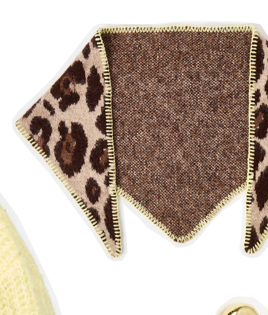 Brown Leopard Print & Yellow Knitted Triangle Scarf