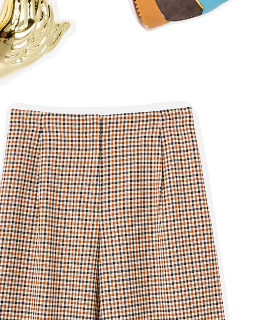 Tan & Black Checked Wide Leg Trousers