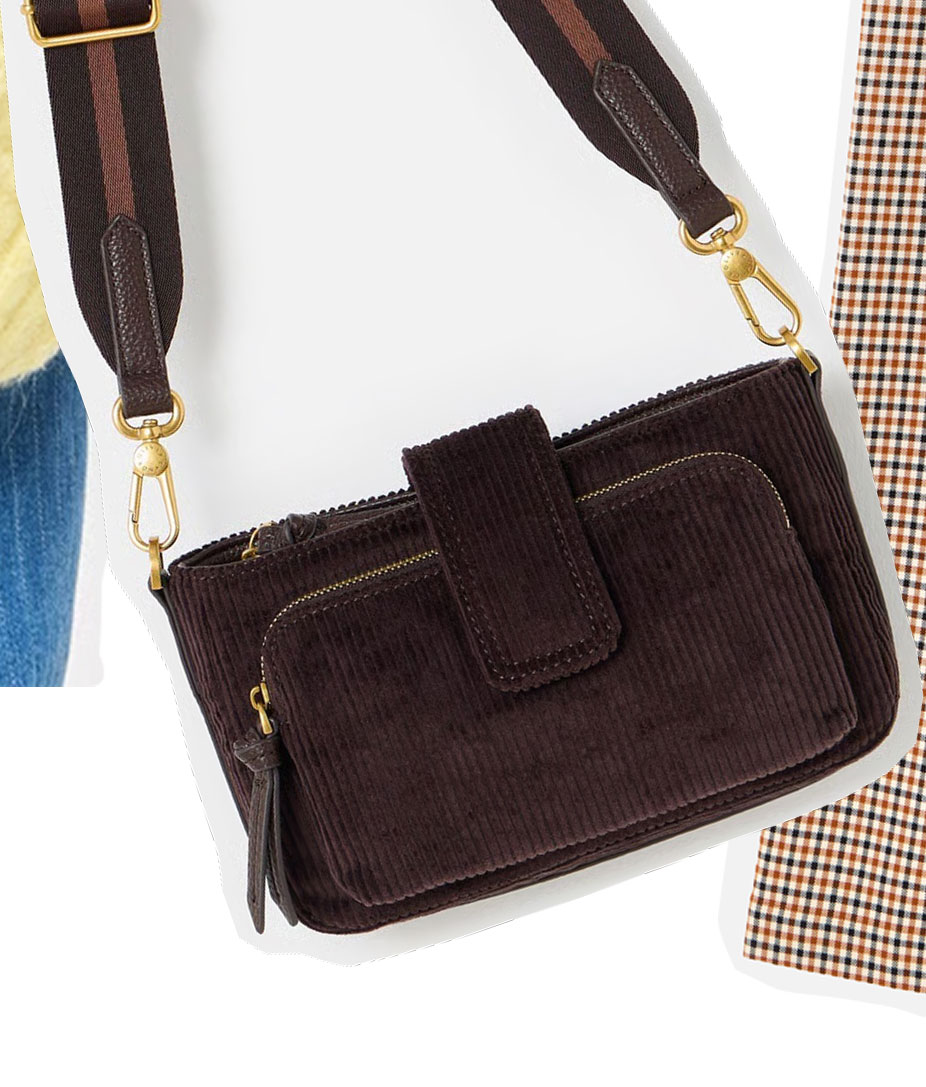 Laura Chocolate Brown Corduroy Crossbody Bag