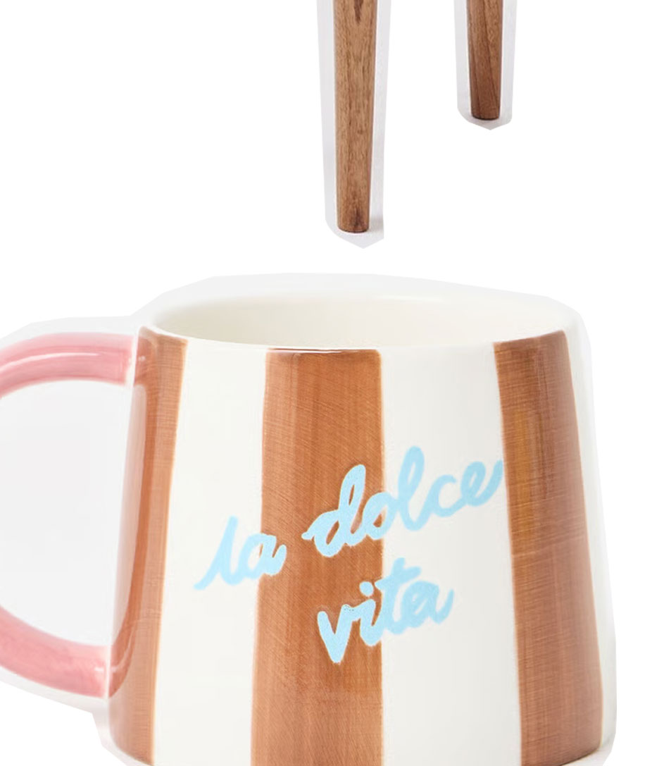Brown & White Striped La Dolce Vita Ceramic Mug