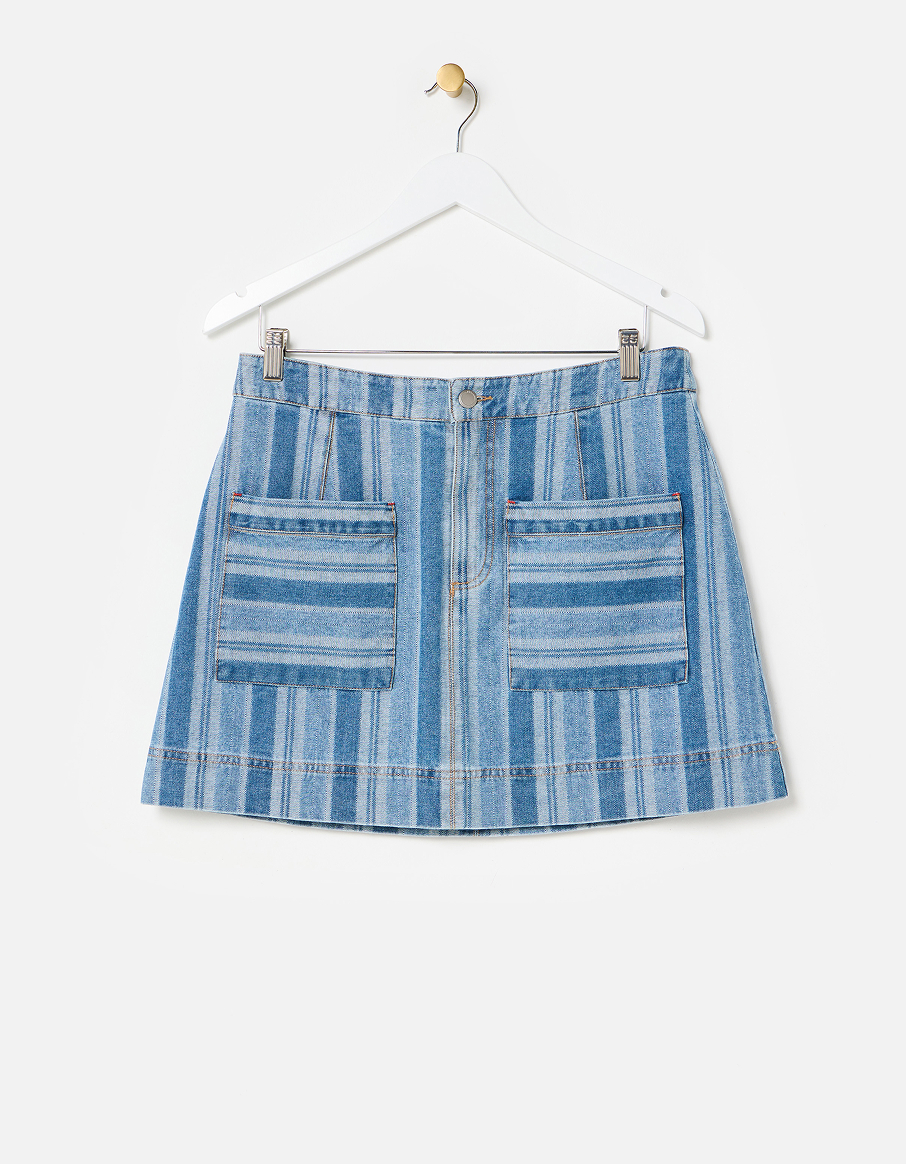 Blue Striped Denim Mini Skirt