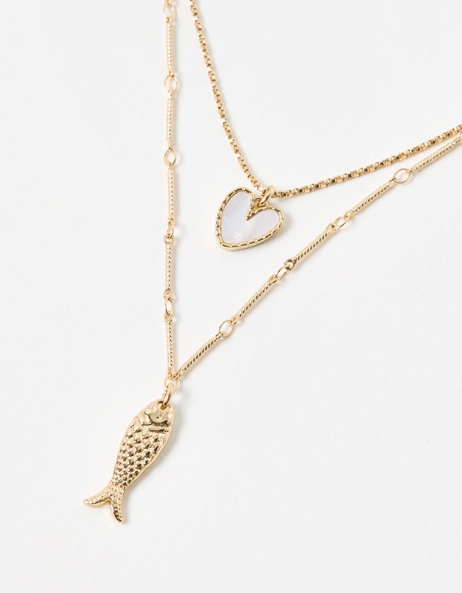 Ansel Heart & Fish Pendant Layered Chain Necklace