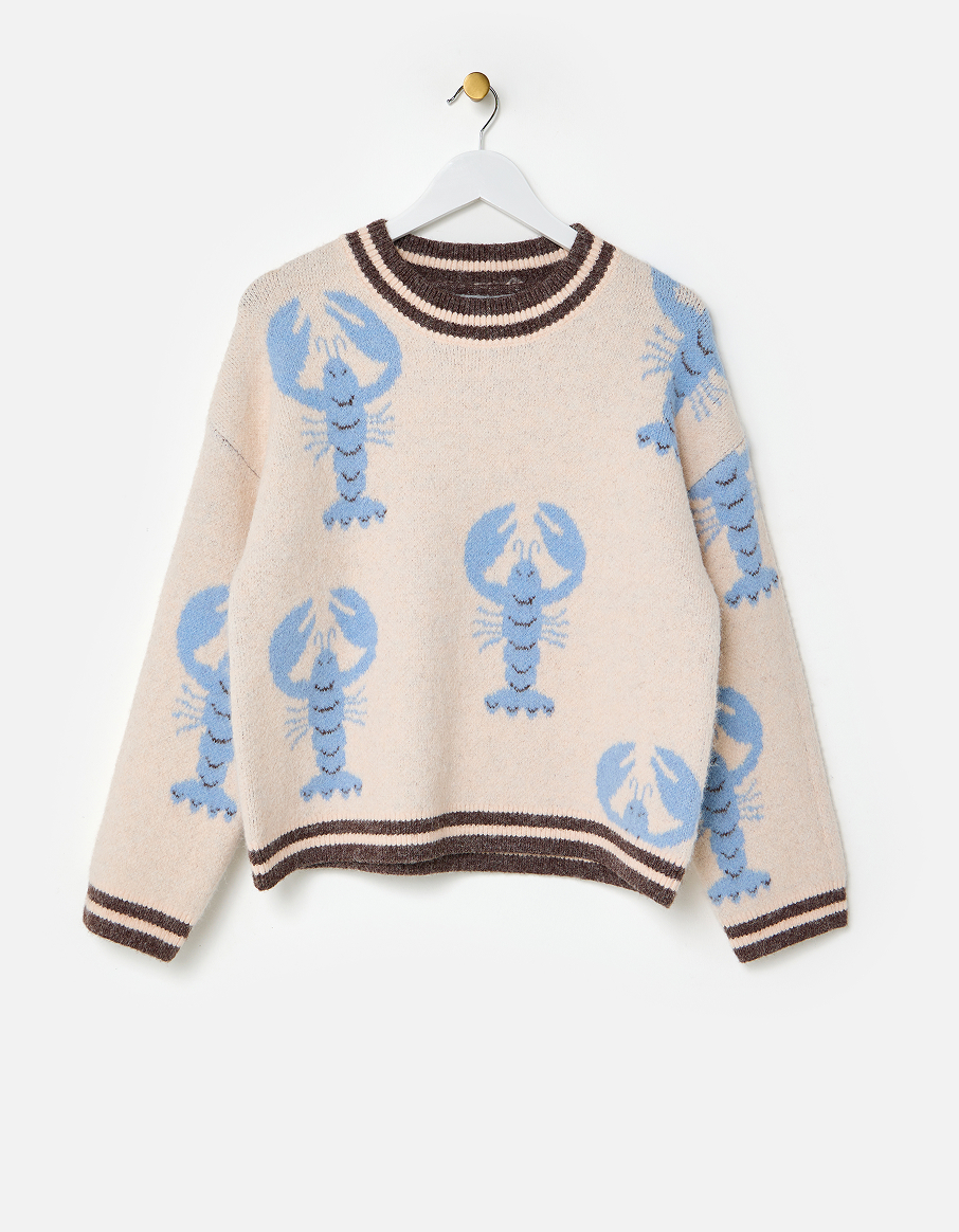 Cream & Blue Lobster Crew Neck Knitted Jumper