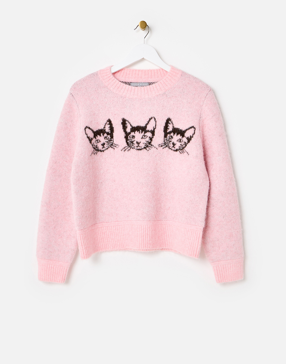 Light Pink Mimi Cat Crew Neck Knitted Jumper