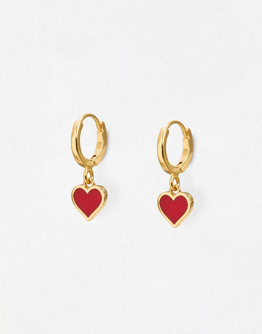 Ottilie Red Heart Gold Tone Huggie Earrings