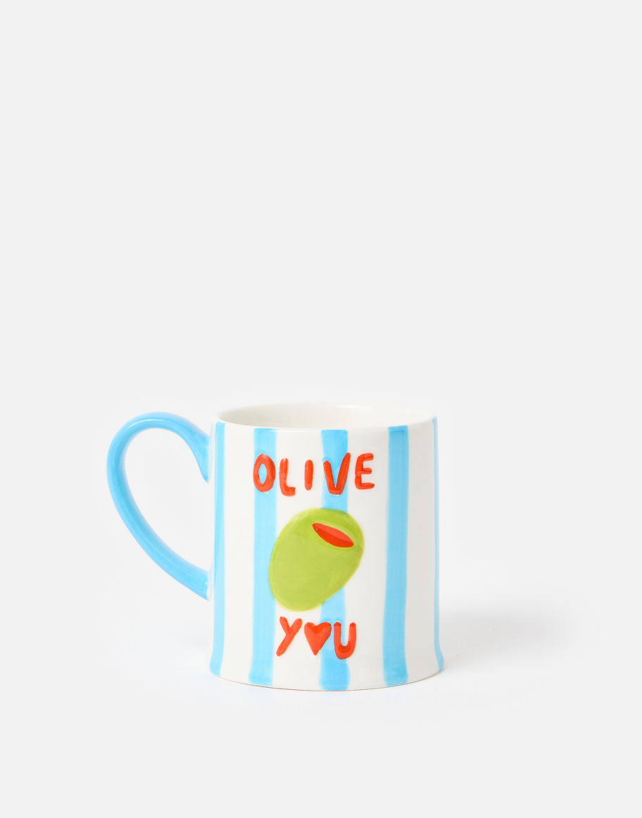 Blue & White Striped Olive You Ceramic Mug
