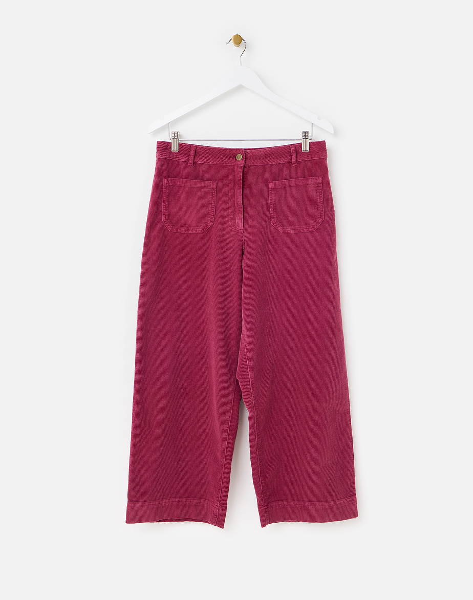 Dark Pink Corduroy Cropped Wide Leg Trousers