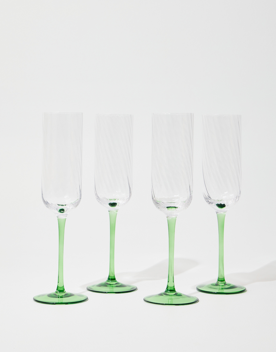 Alba Green Champagne Flutes Set of Four