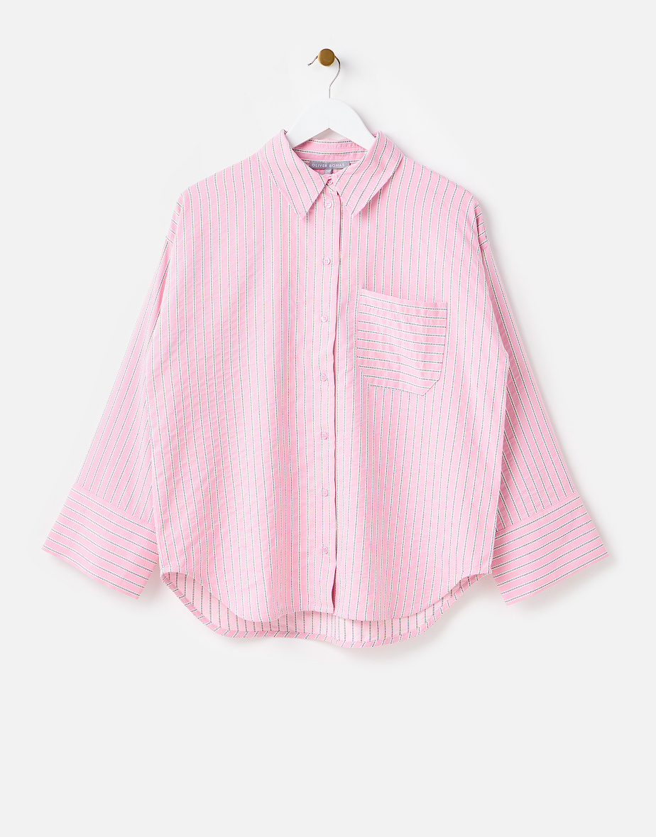 Light Pink & Brown Striped Wide Cuff Shirt