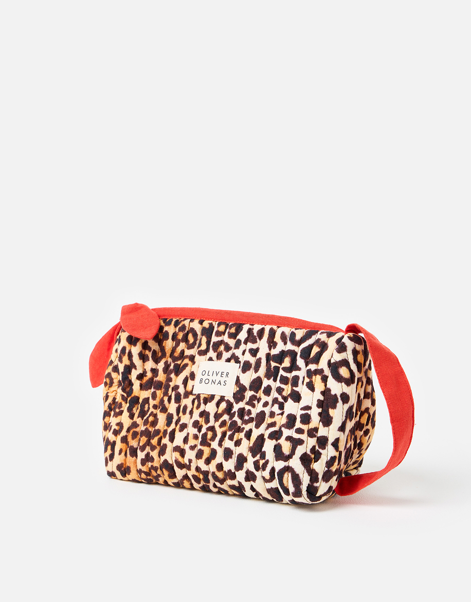Brown & Red Leopard Print Large Wash Bag