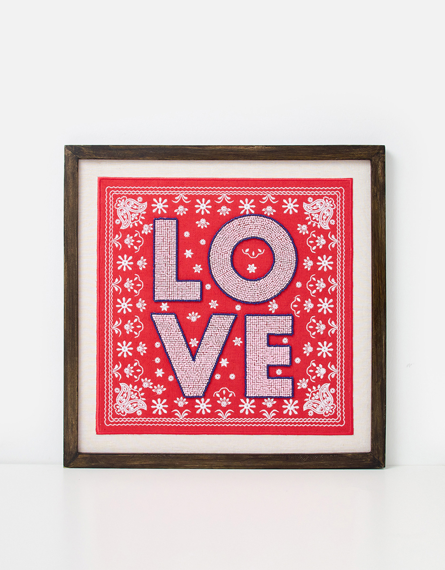 Red & Pink Paisley Love Beaded Wall Art