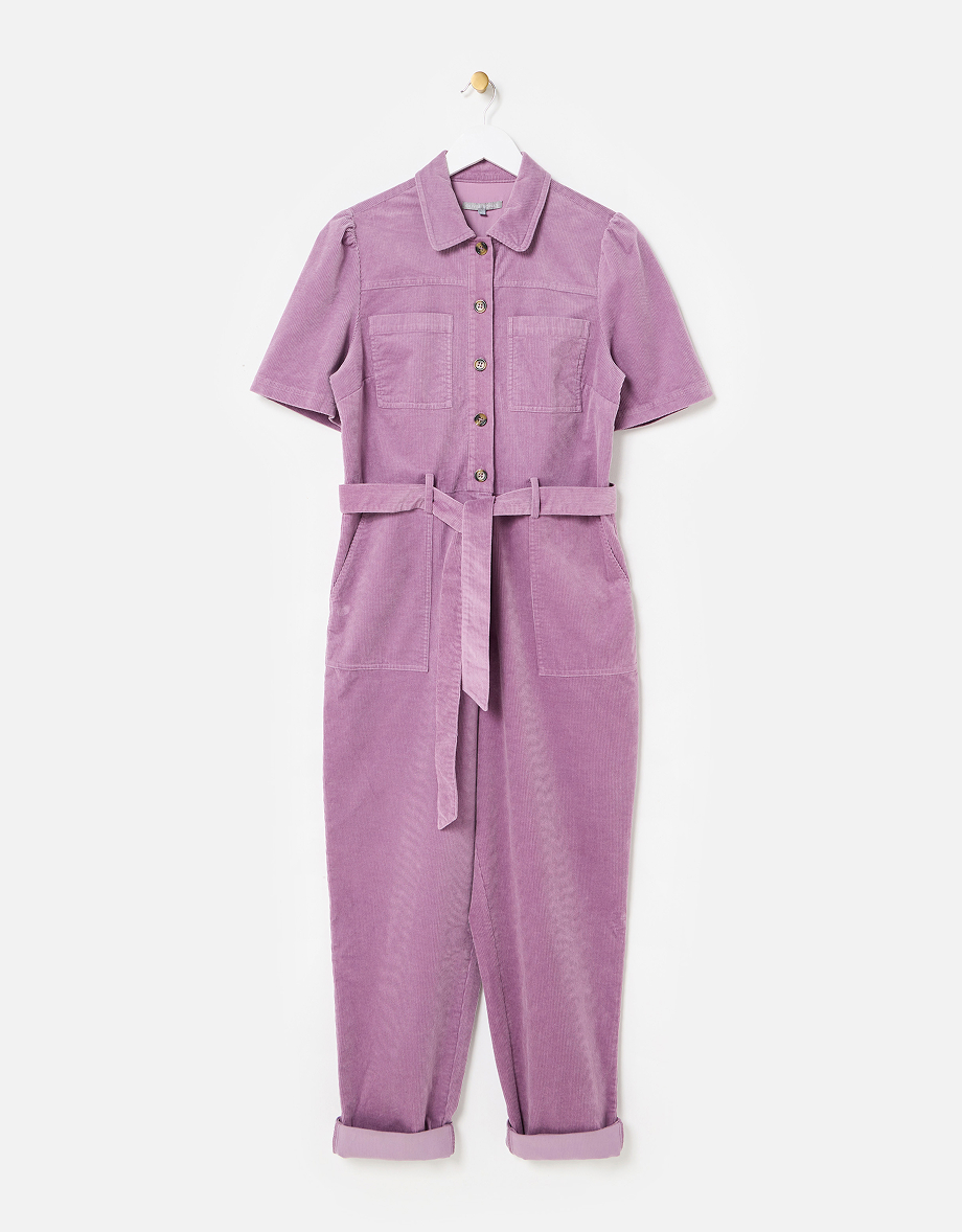 Lilac Corduroy Button Up Tie Waist Jumpsuit