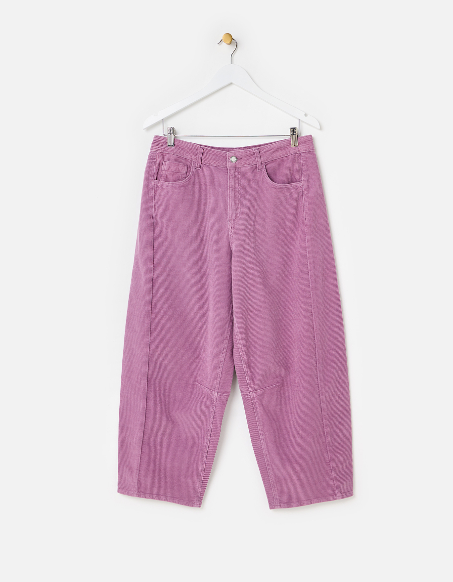 Lilac Corduroy Cropped Barrel Leg Trousers