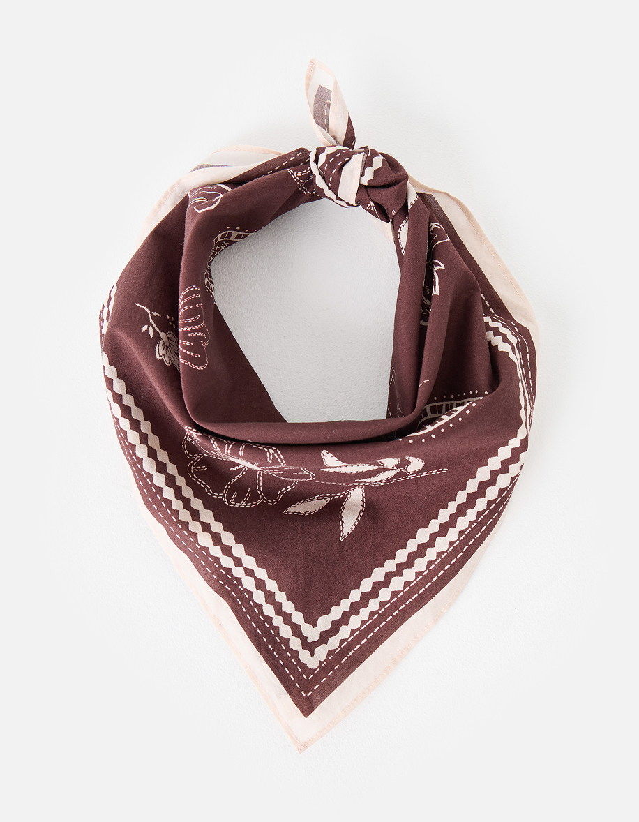 Chocolate Brown & Cream Floral Cotton Square Scarf