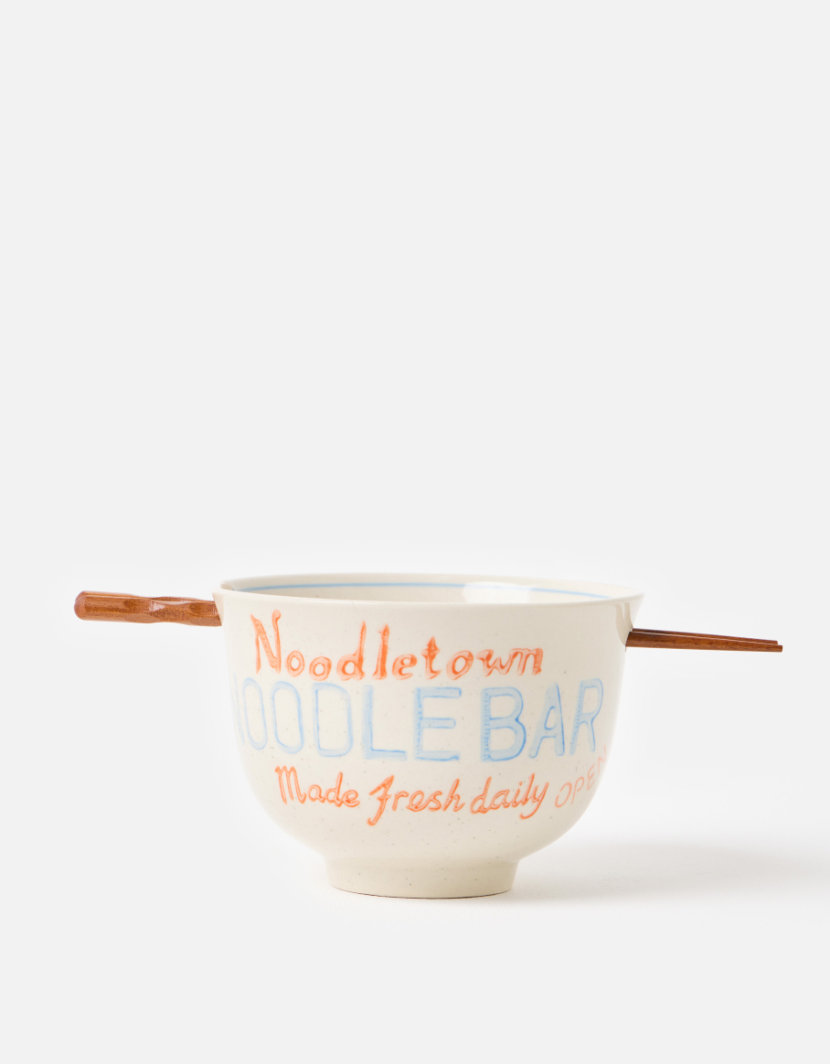 Noodletown Ceramic Noodle Bowl & Chopsticks