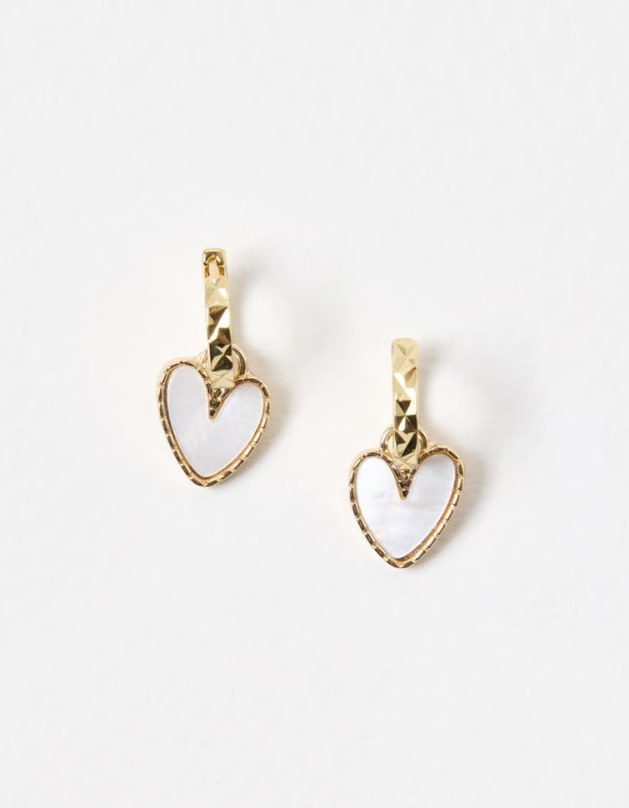 Ansel Mother of Pearl Heart Huggie Earrings