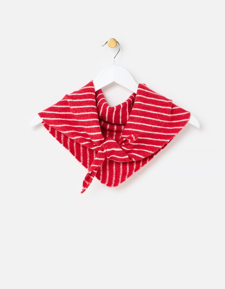 Red & White Striped Knitted Triangle Scarf