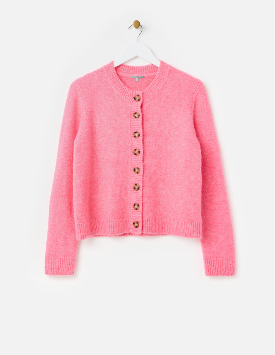 Pink Crew Neck Knitted Cardigan